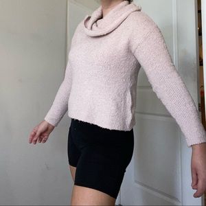 Light Pink fuzzy crop, cowl neck popcorn textured sweater